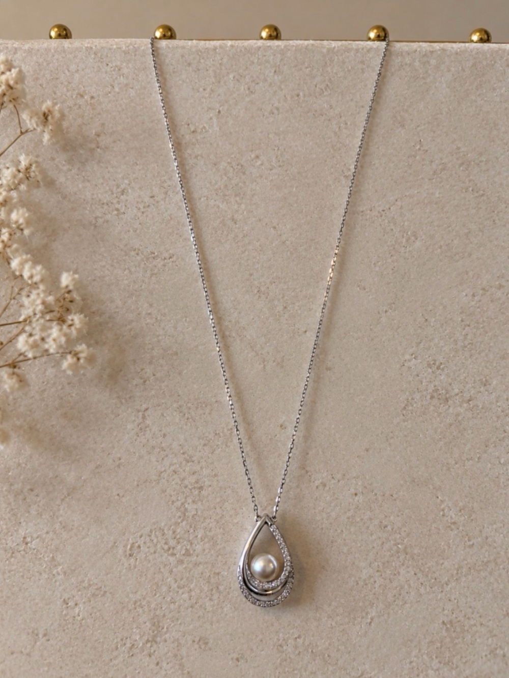 Swarovski Crystal Pave Teardrop Pearl Pendant Necklace